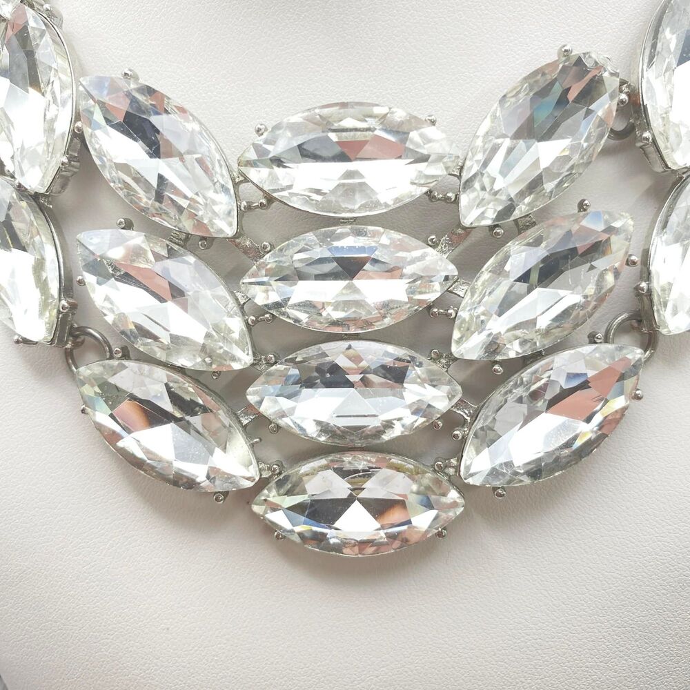 Natasha Crystal Bib Statement Necklace Silver Tone - Picture 5 of 7